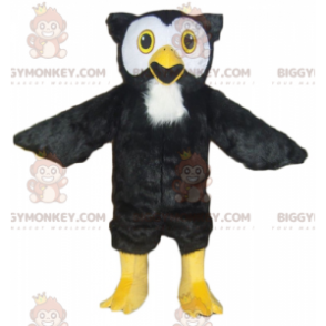 All Hairy Black White & Yellow Owl BIGGYMONKEY™ Mascot Costume