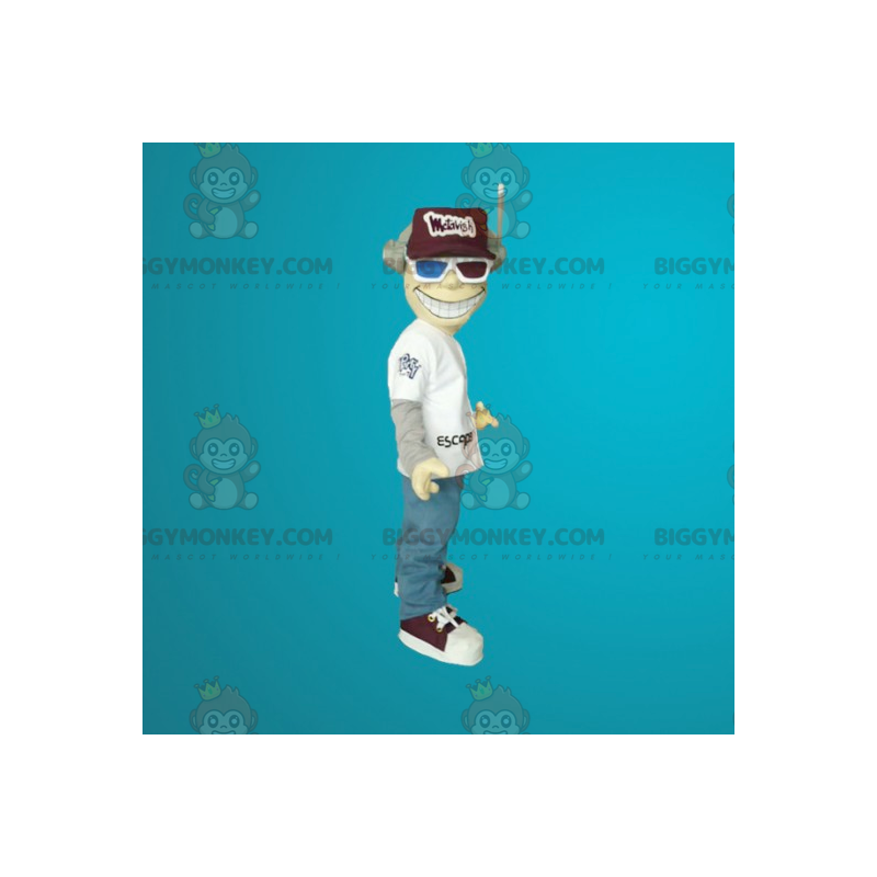 Traje de mascote de homem BIGGYMONKEY™ com capacete e óculos 3D