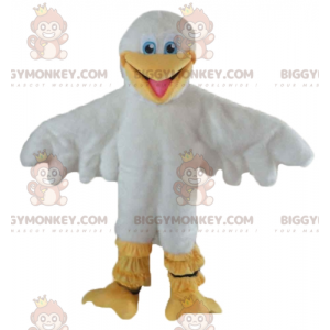 Traje de mascote de gaivota de pato branco e amarelo