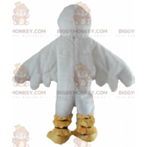 Traje de mascote de gaivota de pato branco e amarelo