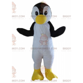 Costume de mascotte BIGGYMONKEY™ d'oiseau noir blanc et jaune