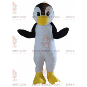 Penguin sort hvid og gul fugl BIGGYMONKEY™ maskot kostume -