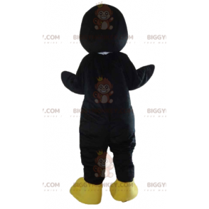 Traje de mascote BIGGYMONKEY™ de pássaro preto branco e amarelo