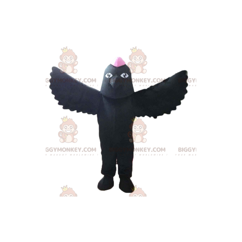 Traje de mascote BIGGYMONKEY™ de pássaro preto com crista rosa