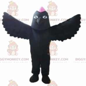 Costume de mascotte BIGGYMONKEY™ d'oiseau noir avec une crête