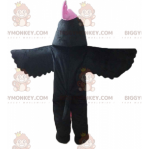 BIGGYMONKEY™-mascottekostuum van zwarte vogel met roze kuif op