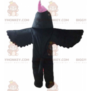 Traje de mascote BIGGYMONKEY™ de pássaro preto com crista rosa