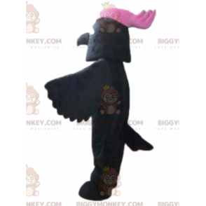 BIGGYMONKEY™ Mascot Costume of Black Bird with Pink Crest on