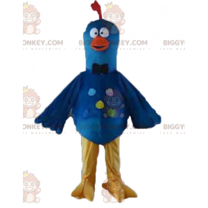 Traje de mascote pássaro pombo azul amarelo laranja