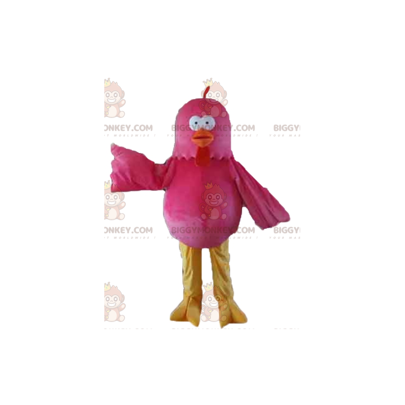 BIGGYMONKEY™ Gigantische kip roze rode en gele vogel mascotte