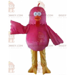 Costume de mascotte BIGGYMONKEY™ d'oiseau rose rouge et jaune
