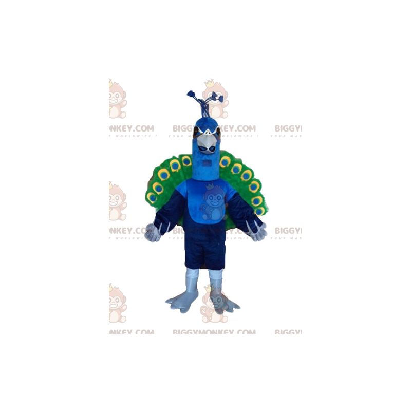 BIGGYMONKEY™ Giant Blue Green and Yellow Peacock Mascot Costume