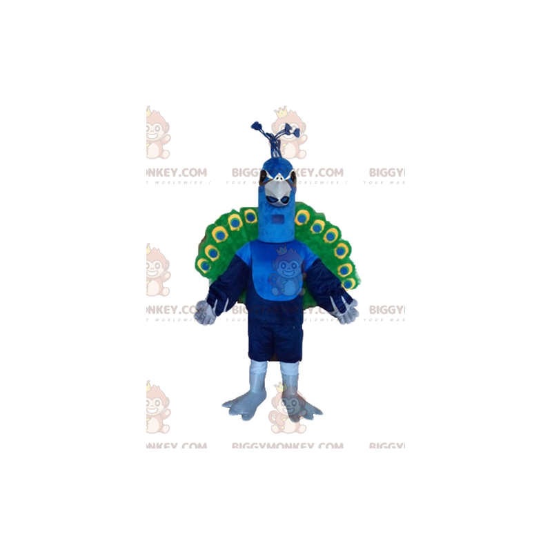 Costume de mascotte BIGGYMONKEY™ de paon géant bleu vert et
