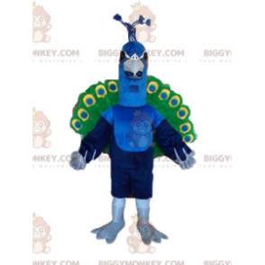 BIGGYMONKEY™ Gigantisch blauwgroen en geel pauwmascottekostuum