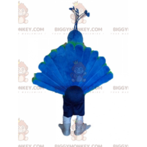 BIGGYMONKEY™ jätte blågrön och gul påfågelmaskotdräkt -