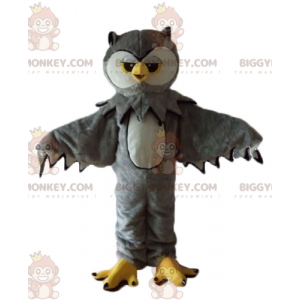 Costume de mascotte BIGGYMONKEY™ de hibou gris blanc et jaune