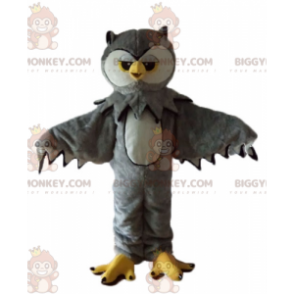 Costume de mascotte BIGGYMONKEY™ de hibou gris blanc et jaune