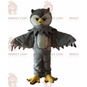 Very Realistic Gray White and Yellow Owl BIGGYMONKEY™ Mascot