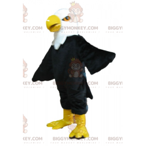 Traje de mascote BIGGYMONKEY™ de águia gigante preta branca e