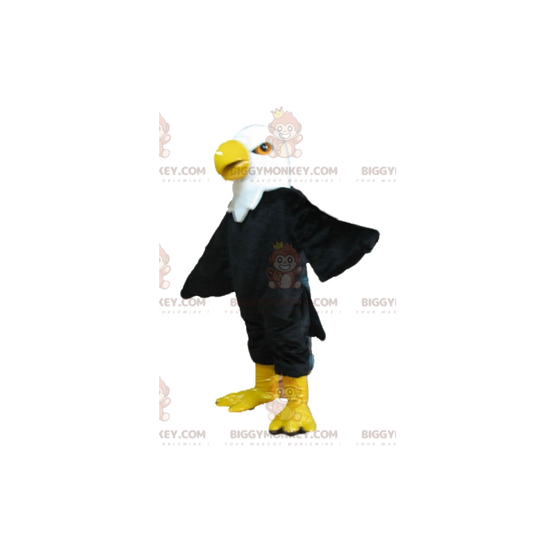 Traje de mascote BIGGYMONKEY™ de águia gigante preta branca e