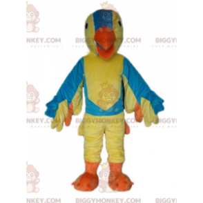 Jätte gul blå och orange fågel BIGGYMONKEY™ maskotdräkt -