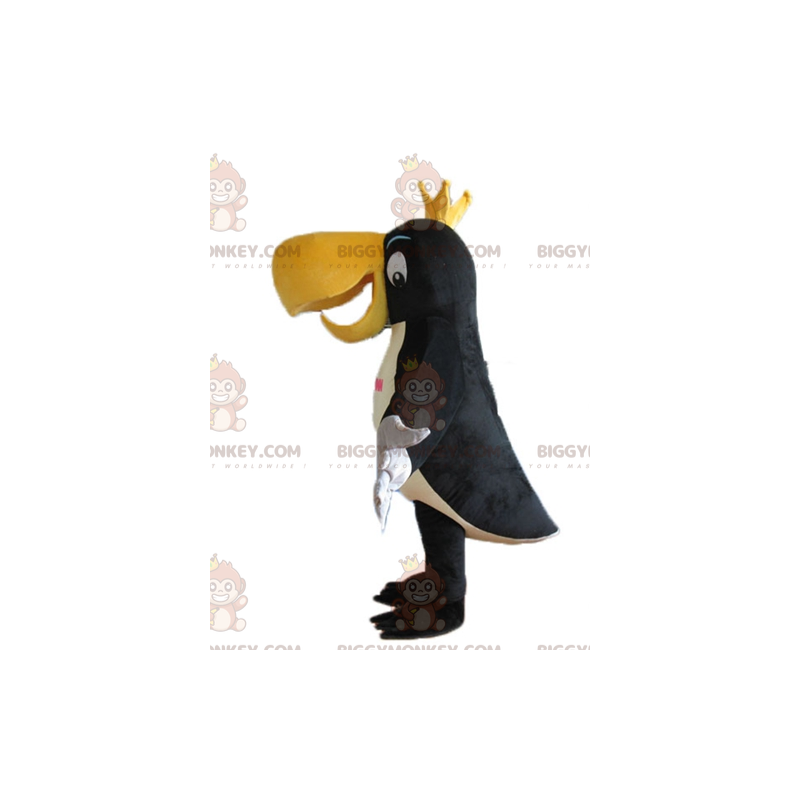 BIGGYMONKEY™ Maskotdräkt Svart vit och gul tukan med krona -