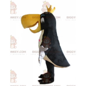 BIGGYMONKEY™ Maskotdräkt Svart vit och gul tukan med krona -