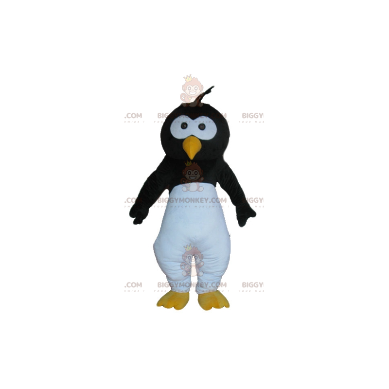 Costume de mascotte BIGGYMONKEY™ d'oiseau noir blanc et jaune