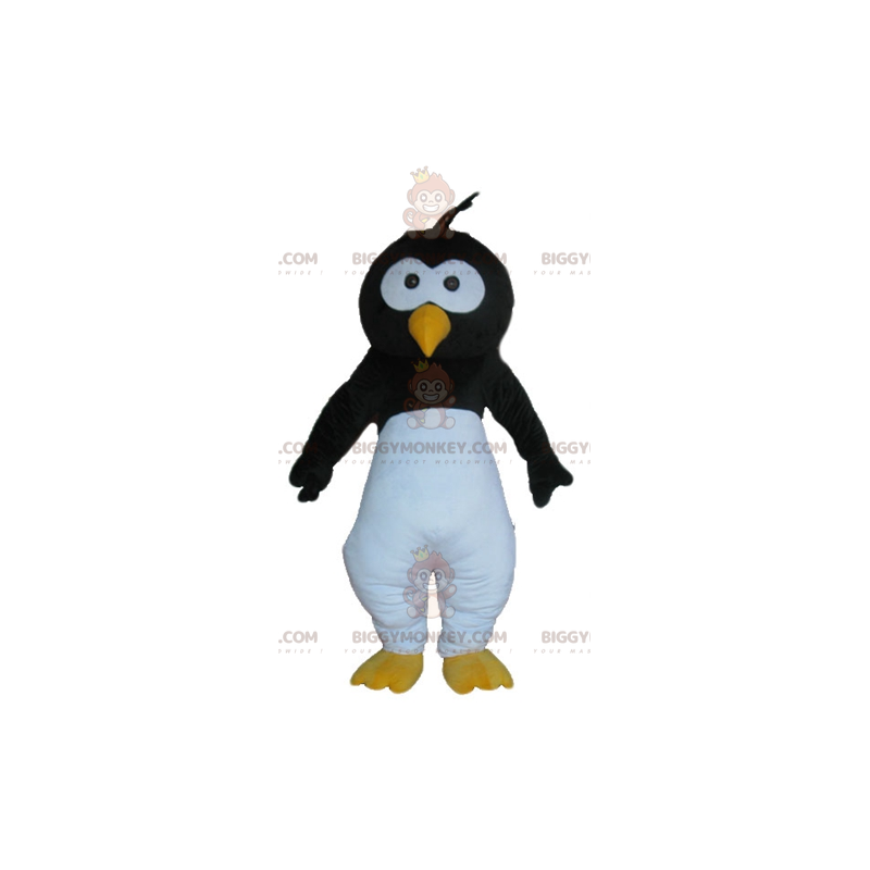 Traje de mascote BIGGYMONKEY™ de pássaro preto branco e amarelo