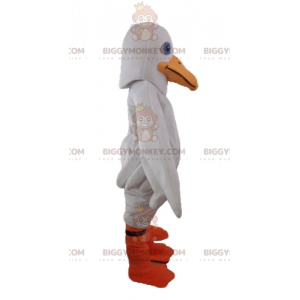 Traje de mascote gaivota branca e amarela gaivota branca e
