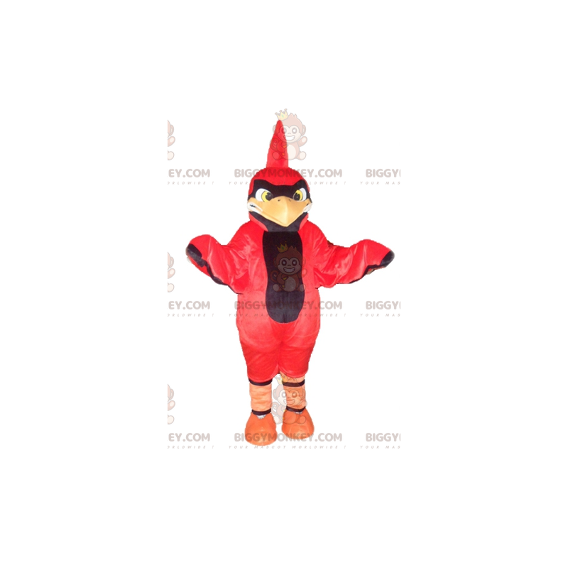 BIGGYMONKEY™-mascottekostuum van rode en zwarte vogel met kuif