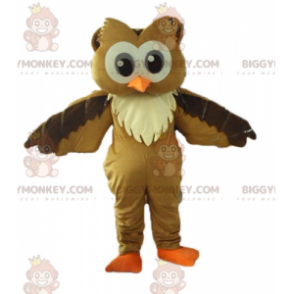 BIGGYMONKEY™ Maskottchen-Kostüm Braune und weiße Eule mit