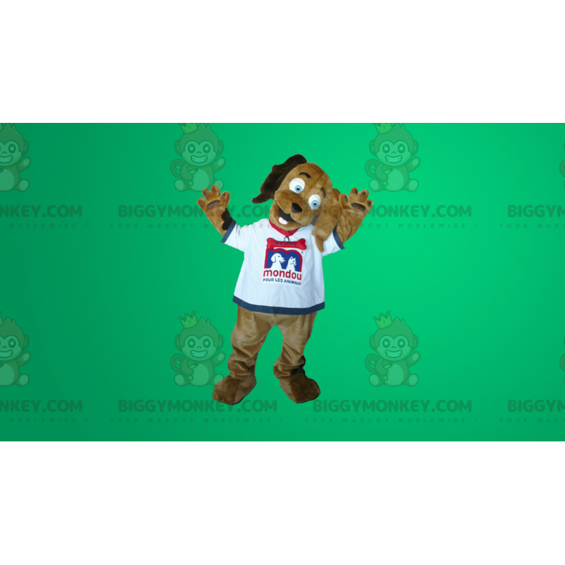 BIGGYMONKEY™ Mascot Costume Brown Dog in White T-Shirt -