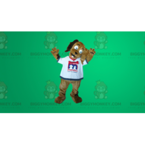 BIGGYMONKEY™ Mascot Costume Brown Dog in White T-Shirt -