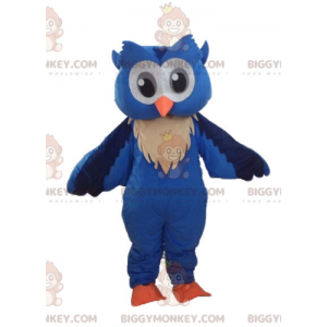 Costume de mascotte BIGGYMONKEY™ de hibou bleu et blanc avec de