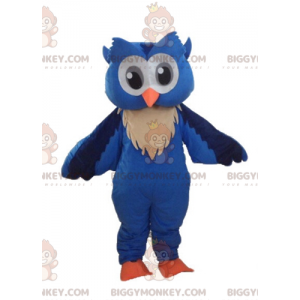 Traje de mascote BIGGYMONKEY™ Coruja azul e branca com olhos