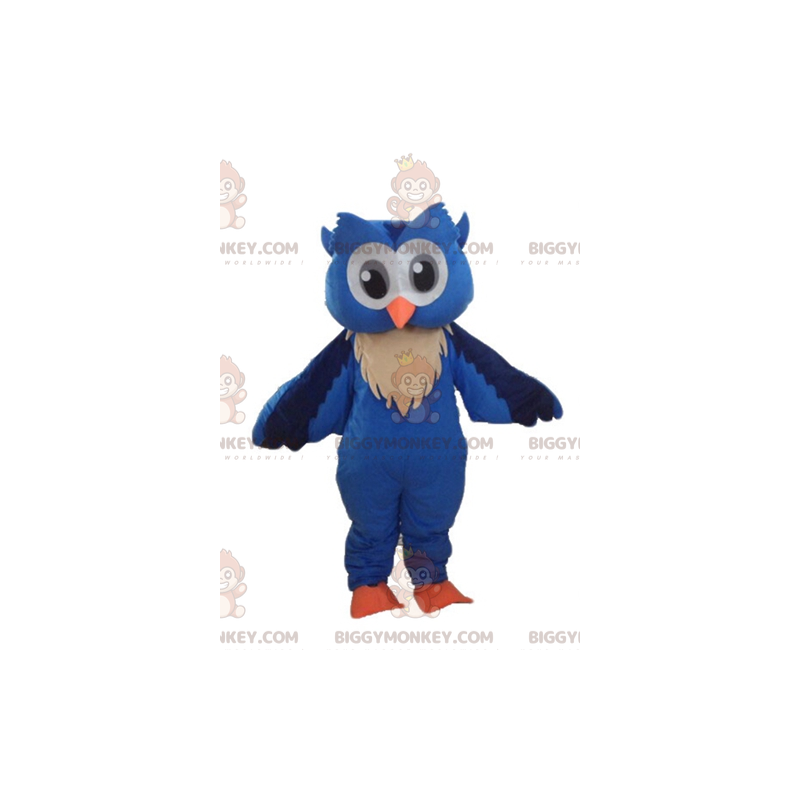 BIGGYMONKEY™ maskottiasu Sinivalkoinen pöllö isoilla silmillä -