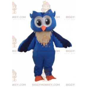 BIGGYMONKEY™ maskottiasu Sinivalkoinen pöllö isoilla silmillä -