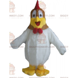 Fantasia de mascote de galinha gigante roliça branca e marrom