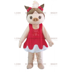 Disfraz de mascota BIGGYMONKEY™ Cerdo rosa y marrón con vestido