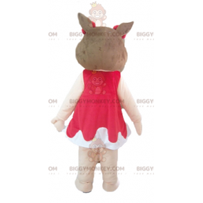 BIGGYMONKEY™ Maskotdräkt Rosa och brun gris i röd och vit