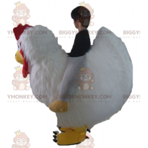 Disfraz de mascota de gallina gigante peluda roja amarilla