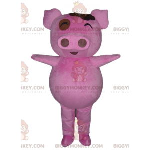 BIGGYMONKEY™ Lustiges rundes rosa Schwein-Maskottchen-Kostüm -