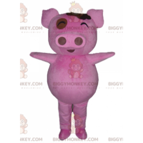 BIGGYMONKEY™ Lustiges rundes rosa Schwein-Maskottchen-Kostüm -