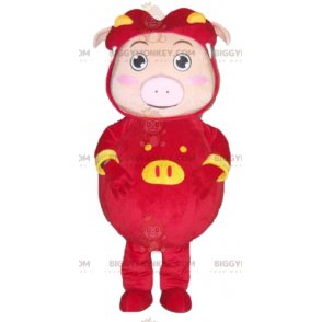 BIGGYMONKEY™ Costume da mascotte di maiale rosa vestito con un