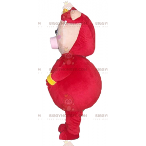 BIGGYMONKEY™ Pink Pig Mascot Costume Dressed in Red and Yellow