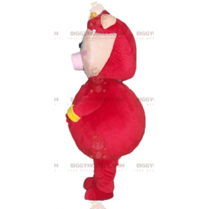 BIGGYMONKEY™ roze varken mascottekostuum gekleed in rood en