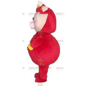 BIGGYMONKEY™ Pink Pig Mascot Costume Dressed in Red and Yellow