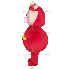 BIGGYMONKEY™ Rosa Schwein-Maskottchen-Kostüm in rot-gelbem