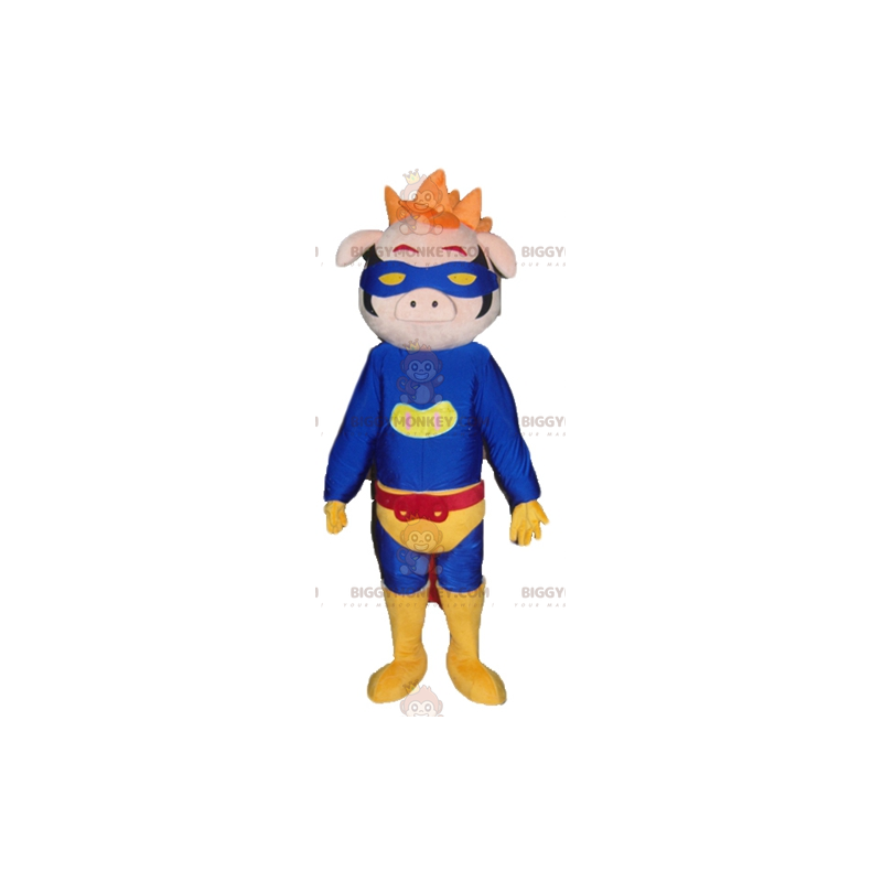 Pig BIGGYMONKEY™ Mascot Costume Dressed In Superhero Costume –